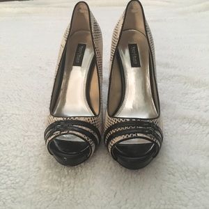 WHBM Snake Print Open Toe Heels